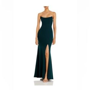AQUA strapless gown in forest green